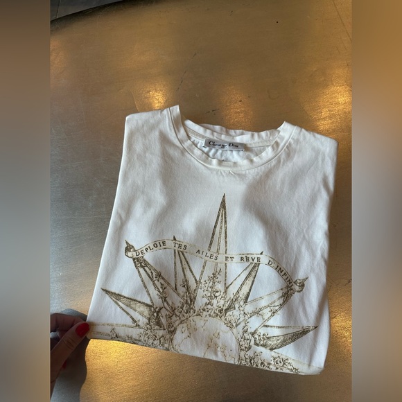 Christian Dior Cotton Graphic Print Crew-Neck T-Shirt Size Medium Natural White - Picture 14 of 16